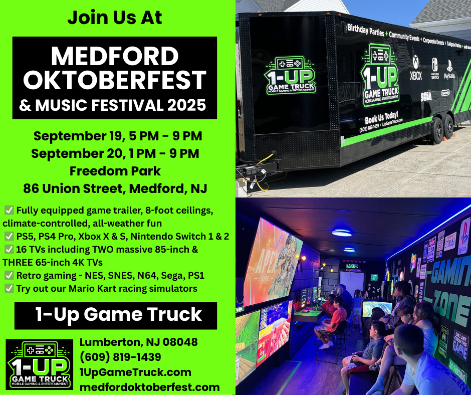 Medford Okotberfest and Music Festival. September 19, 2025 5 PM - 9 PM and September 20, 2025 1 PM - 9 PM. Freedom Park, 86 Union St., Medford, NJ