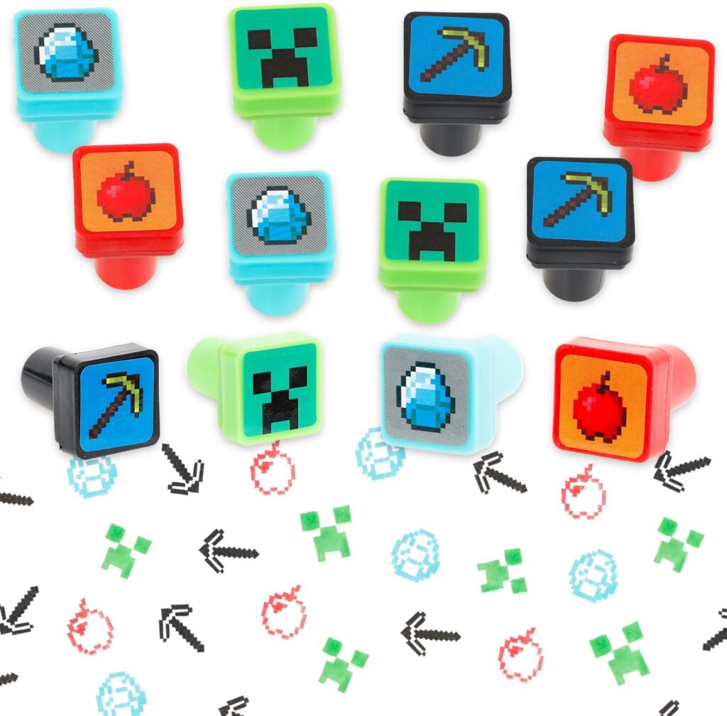 12 Pcs Pixel Minecraft Themed Stampers