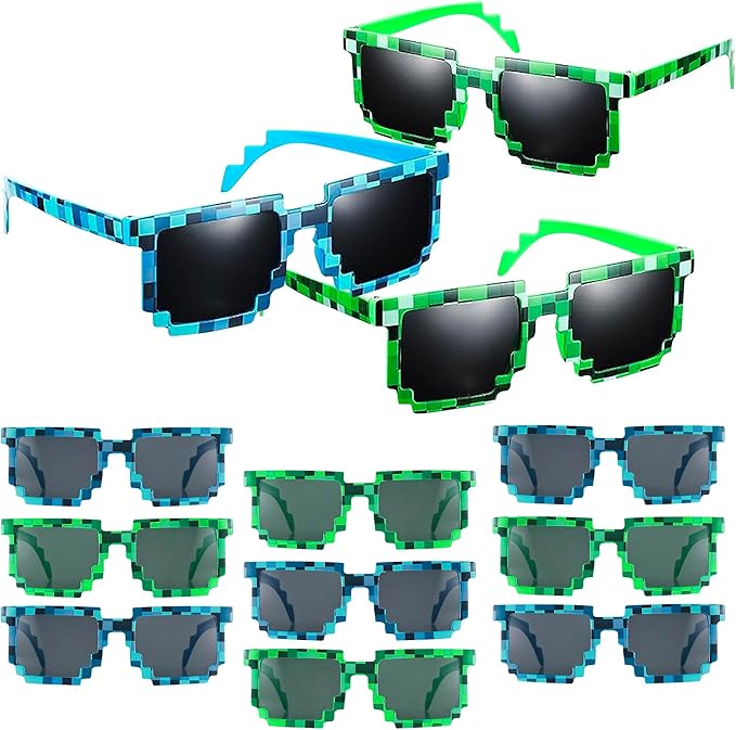12 Pack Minecraft Party Favors，12 Pairs Pixel Sunglasses